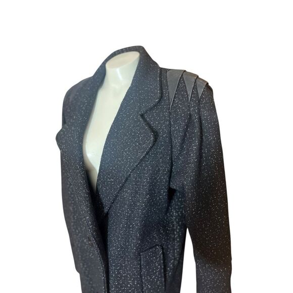 David Benjamin Pure Wool Vintage Leather Trim Long Button Up Coat - Picture 4 of 13